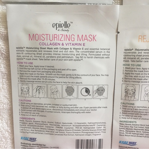 epielle Skincare Nwt 4 Hydrating Face Masks Epielle Collagen Aloe Vera And Green Tea